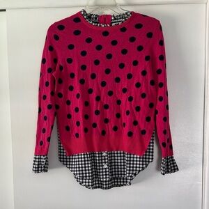 Pink Polka Dot Sweater with navy blue accents